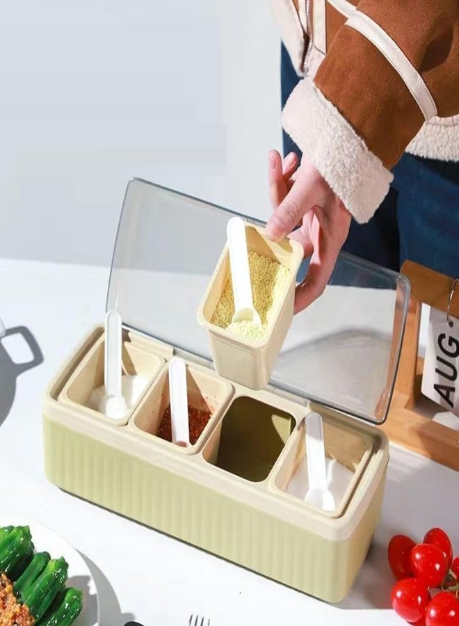 Rasdion 4 Compartments Seasoning Storage Box Container with Cover and Divided Serving Bowls and Spoons for Party Festive Decor for Kitchen Condiment Jars Plastic Seasoning Box Set - Image 3
